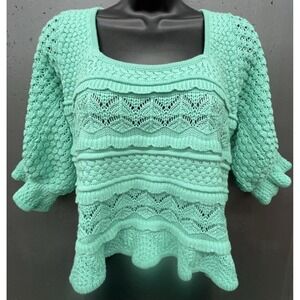 Crop‎ Sweater Women XL Pistachio Green Knit Cottage Coquette Peasant Y2K NEW